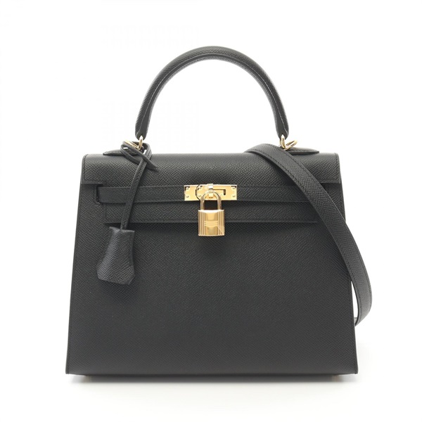 HERMES Kelly 25 2way shoulder Handbag Epsom leather Black Used Women W GHW