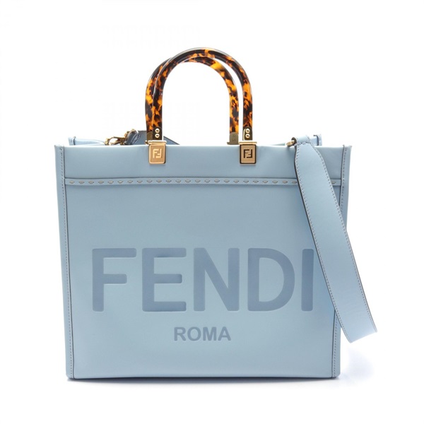 FENDI SUNSHINE MEDIUM 2way shoulder Tote Bag 8BH386 leather Blue Used Women