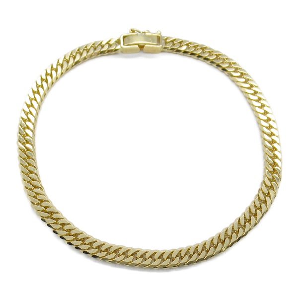 JEWELRY Double 6 sided Flat link chain Bracelet K18 YG Yellow Gold NEW unisex