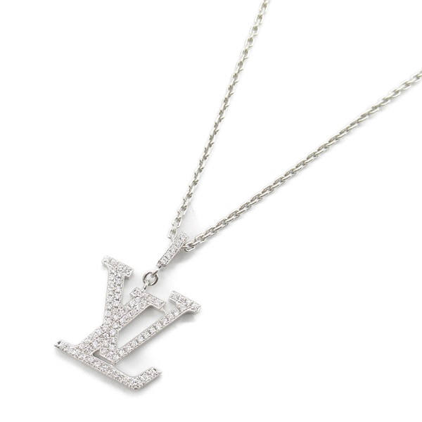 LOUIS VUITTON Pendant LV GM Necklace Diamond 18KWG White Gold Used women