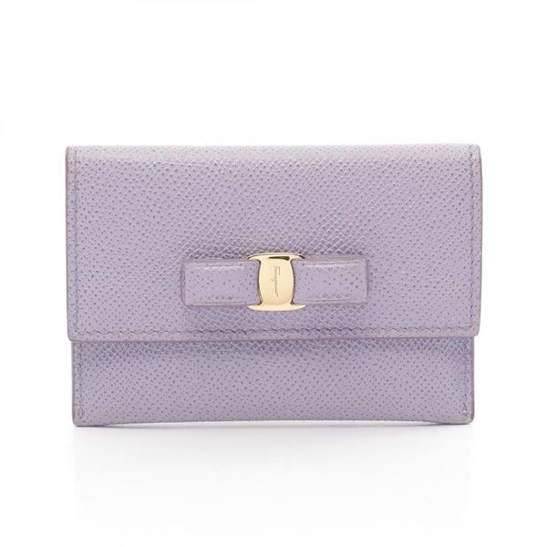 Salvatore Ferragamo Vara ribbon Card Case 22 D155 leather Purple Used