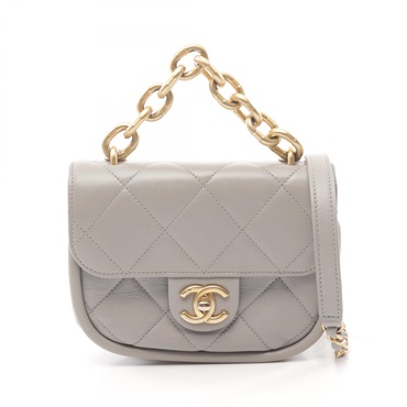 CHANEL Matelasse chain Shoulder crossbody Bag leather Gray Used GHW