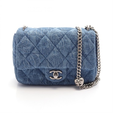 CHANEL Matelasse Camellia chain Shoulder Bag AS3829 denim canvas Blue Used SHW