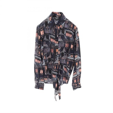 CHANEL blouse Top shirts P64116V49088 silk Navy Multicolor Used Women size 40