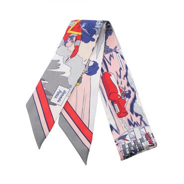 HERMES Twilly WOW Scarf silk White Red Grey Multicolor Used Women