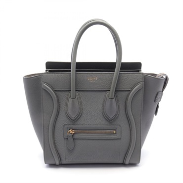 CELINE Luggage micro shopper Tote Bag 167793AQL.10KL leather Gray Used Women