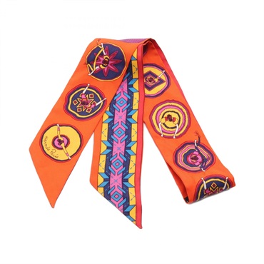 HERMES Twilly Balles du mexique Scarf silk Orange Red Multicolor Used Women