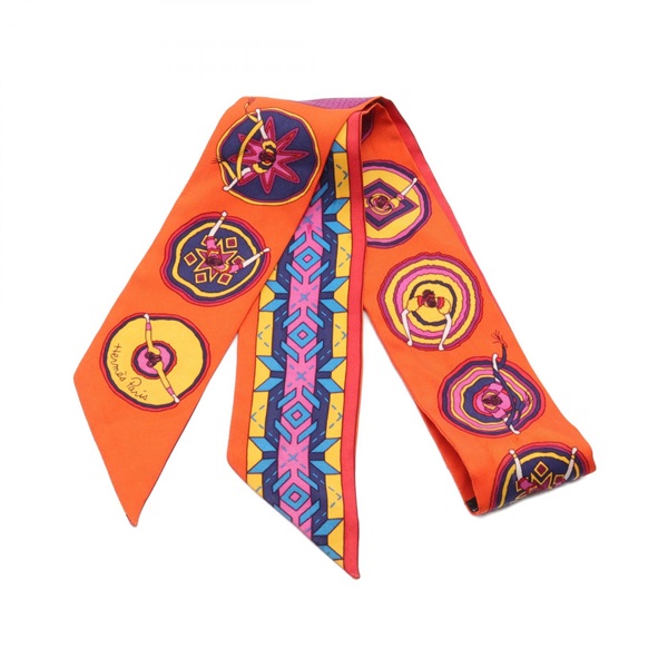 HERMES Twilly Balles du mexique Scarf silk Orange Red Multicolor Used Women