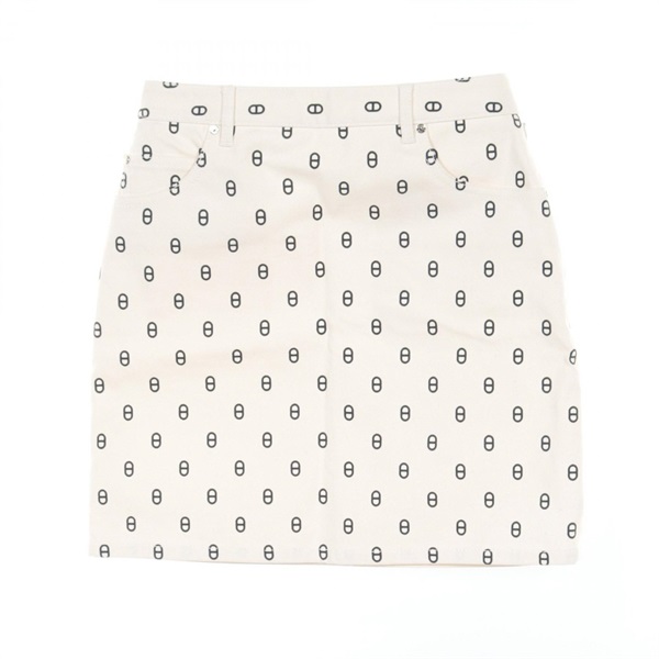 HERMES Chaine dAncre skirt jupe mini #34 3E0312D5 cotton Beige Navy