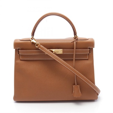 HERMES Kelly 32 2way shoulder Handbag Courchevel leather Brown Gold Used Women C
