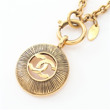 CHANEL COCO Mark Necklace Pendant Gold Plated Used women CC