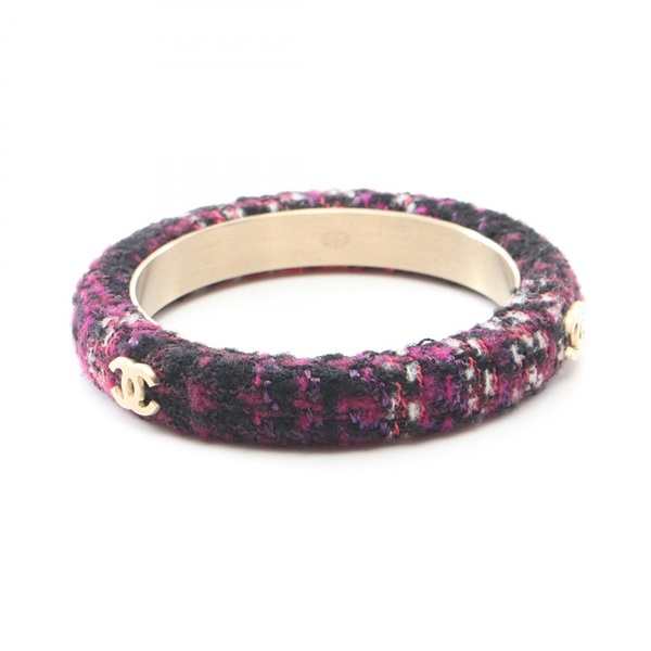 CHANEL COCO Mark Bangle Gold Plated tweed Gold Purple Multicolor Used Women