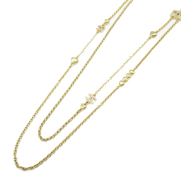 CHANEL COCO Mark Long Necklace Gold Plated Stone Used women CC