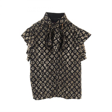 LOUIS VUITTON Monogram blouse #34 tops RW202WXGRFJBL08 silk Black Gold Used