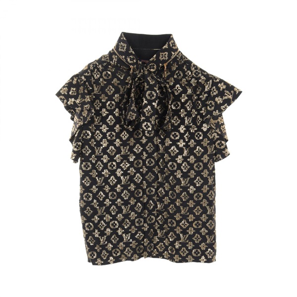 LOUIS VUITTON Monogram blouse #34 tops RW202WXGRFJBL08 silk Black Gold Used