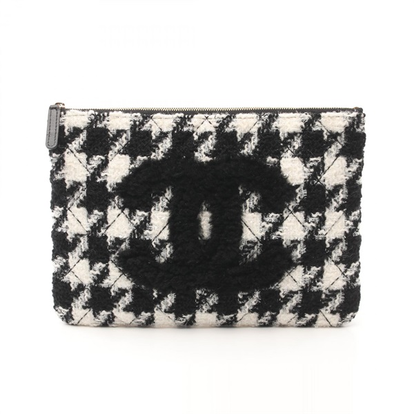 CHANEL COCO Mark second clutch bag Fabric tweed Black White Used