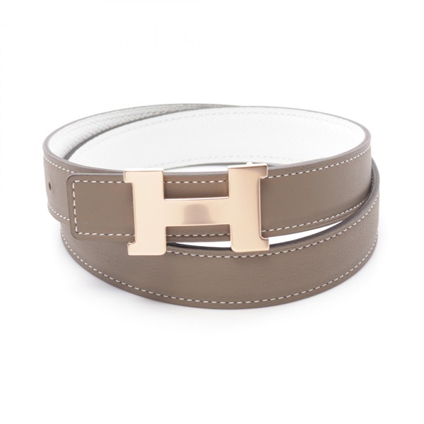 HERMES Constance H Belt ceinture reversible #70 leather etoupe craie PGHW