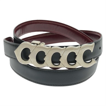 CARTIER Belt leather Black Red Used Women SHW