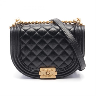CHANEL Boy Chanel Small Shoulder Bag AS3350 Grained calf Black Used Women