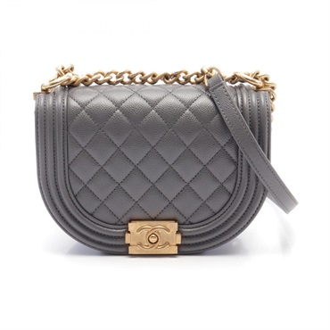 CHANEL Boy Chanel Small Shoulder Bag AS3350 Grained calf Gray Used Women