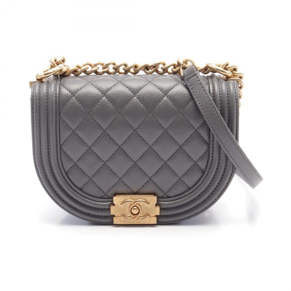 CHANEL Boy Chanel Small Shoulder Bag AS3350 Grained calf Gray Used Women