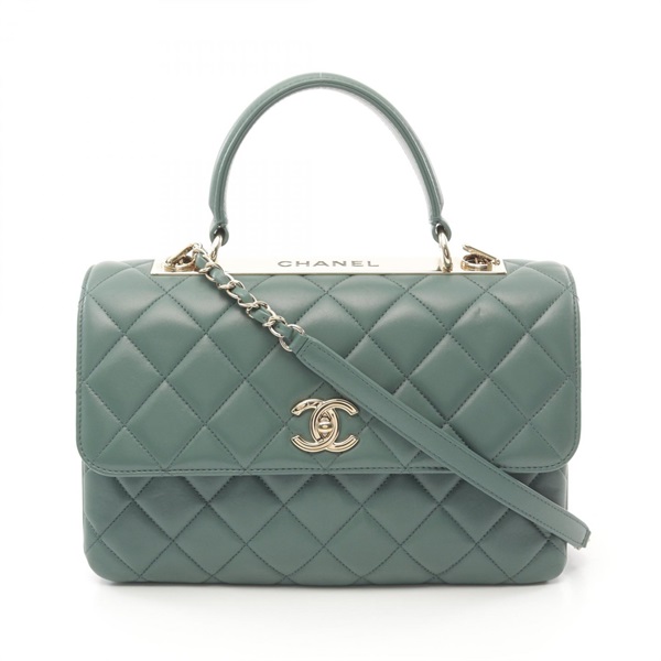 CHANEL Trendy CC Top Handle Matelasse chain shoulder Hand bag Lambskin Green GHW