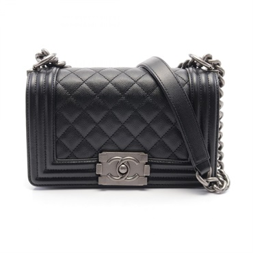 CHANEL Boy Chanel Small Shoulder Bag A67086 Grained Calf Black Used Women