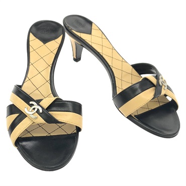 CHANEL Coco Sandals shoes heel leather Black Used Women size 34 CC