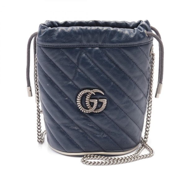 GUCCI GG Marmont Mini Bucket chian crossbody Shoulder Bag 573817 leather Navy