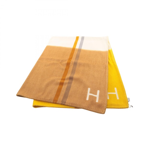 HERMES Throw Blanket H103717M03 cashmere Brown Yellow Multicolor Used unisex