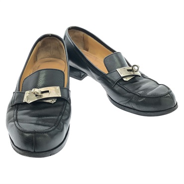 HERMES Kelly Loafers Shoes leather Black Used Women size 36.5