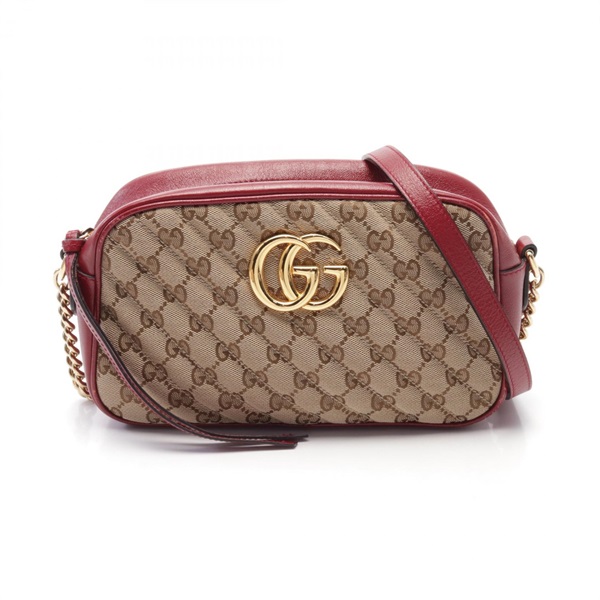 GUCCI GG Marmont Quilting Shoulder crossbody Bag 447632 canvas leather Beige Red