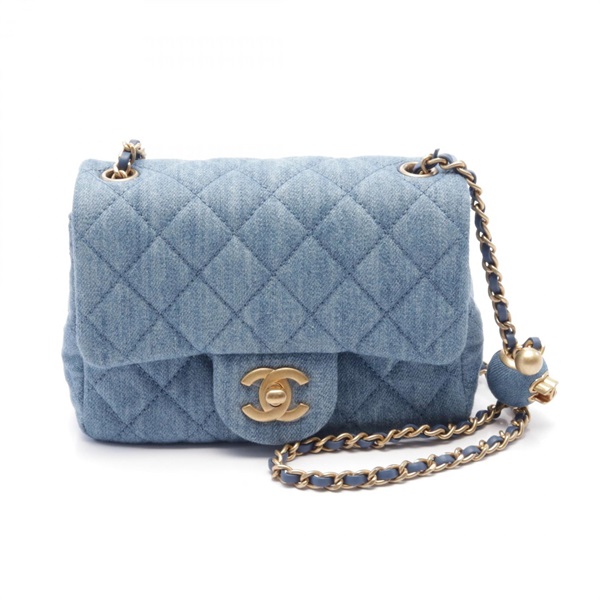 CHANEL Mini Materasse Chain Shoulder bag AS17861 denim Blue Used GHW