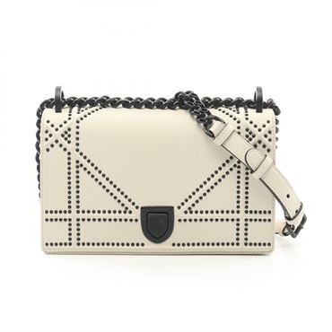 Christian Dior DIORAMA chain Shoulder Bag leather White Black Used