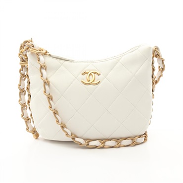 CHANEL Matelasse chain Shoulder Bag Lambskin leather White Used GHW