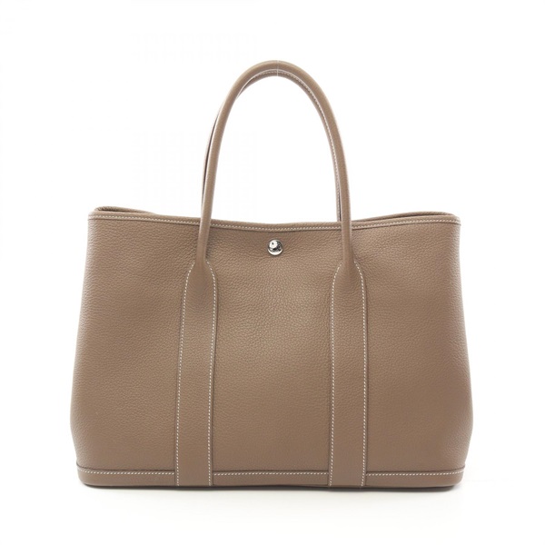 HERMES Garden party PM Tote Bag Negonda leather Brown Etoupe Grey Used D SHW