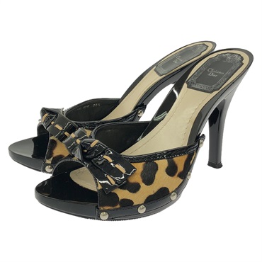 Dior Heeled pumps Sandals enamel Leather Black Size 36.5 Used Women