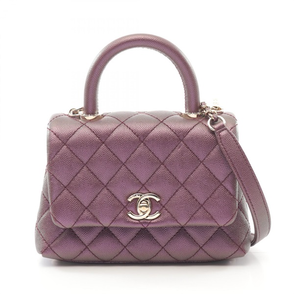 CHANEL Coco XXS Top Handle Hand shoulder crossbody bag AS2215 leather Purple GHW