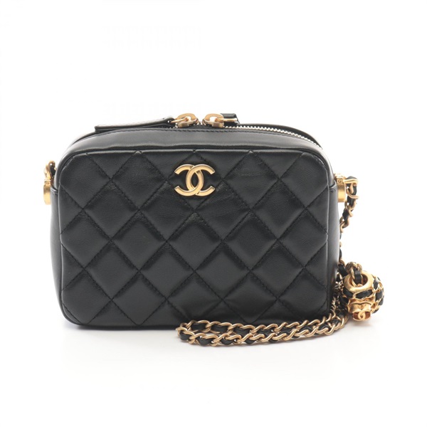 CHANEL Matelasse Shoulder Bag Lambskin Black Used Women