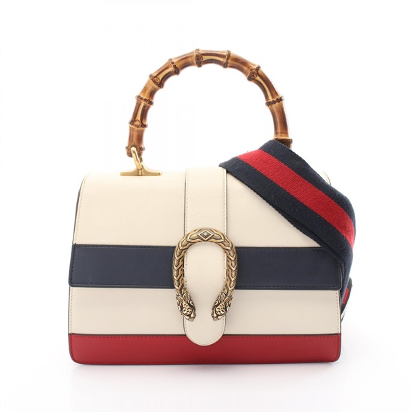 GUCCI Bamboo Dionysus M 2way shoulder Handbag 448075 leather Beige Navy Red Used