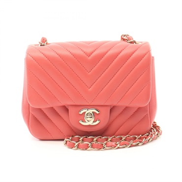 CHANEL Chevron V Stitch chain Shoulder crossbody Bag A35200 Lambskin Pink GHW