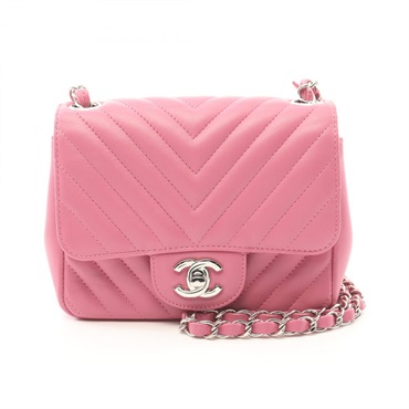 CHANEL Chevron V Stitch chain crossbody Shoulder Bag A35200 Lambskin Pink SHW