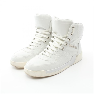 CHANEL sneakers #38C shoes high-cut lace-up G35079 leather White Used