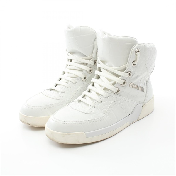 CHANEL sneakers #38C shoes high-cut lace-up G35079 leather White Used