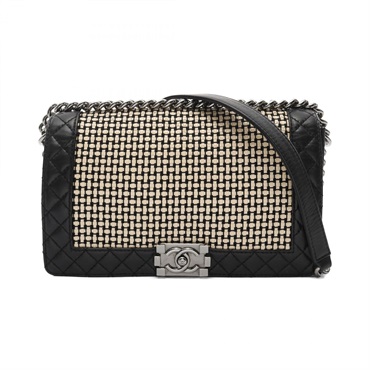 CHANEL Boy chanel chain Shoulder Bag Lambskin Black Beige Used SHW