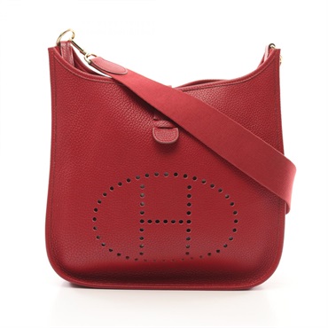 HERMES Evelyne 1 GM Shoulder Bag F Taurillon Clemence Rouge vif Used GHW