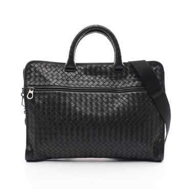 BOTTEGA VENETA Intrecciato Briefcase shoulder crossbody bag leather Black Used