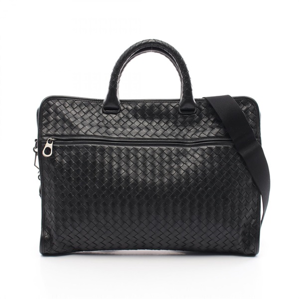 BOTTEGA VENETA Intrecciato Briefcase shoulder crossbody bag leather Black Used