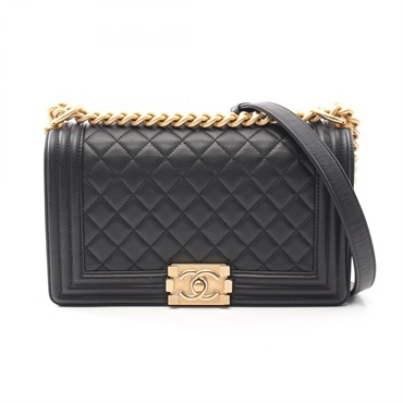 CHANEL Boy chanel chain Shoulder Bag A67086 leather Black Used GHW