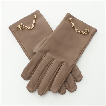 HERMES Chane Dunkel gloves Lamb leather Brown Used Women GHW